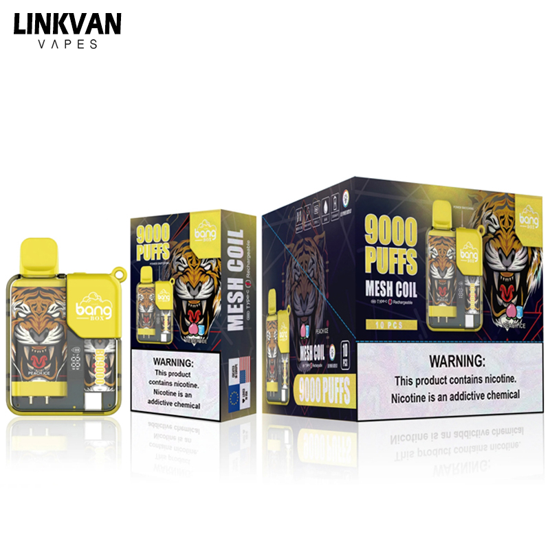 Bang Box 9000 9k Puffs Disposable Vape 0% 2% 3% 5% Nicotine 10 Tastes Rechargeable LED Pover Display Factory Direct