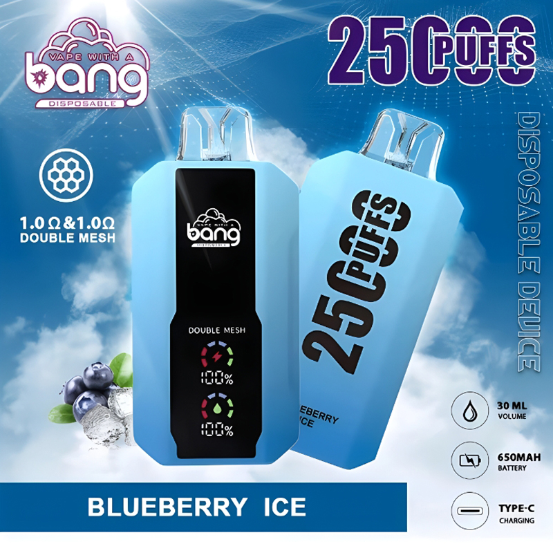 Bang 25000 25k Puffs Disposable Vape 0% 2% 3% 5% Nicotine 12Tastes LED Display Rechargeable Factory Direct