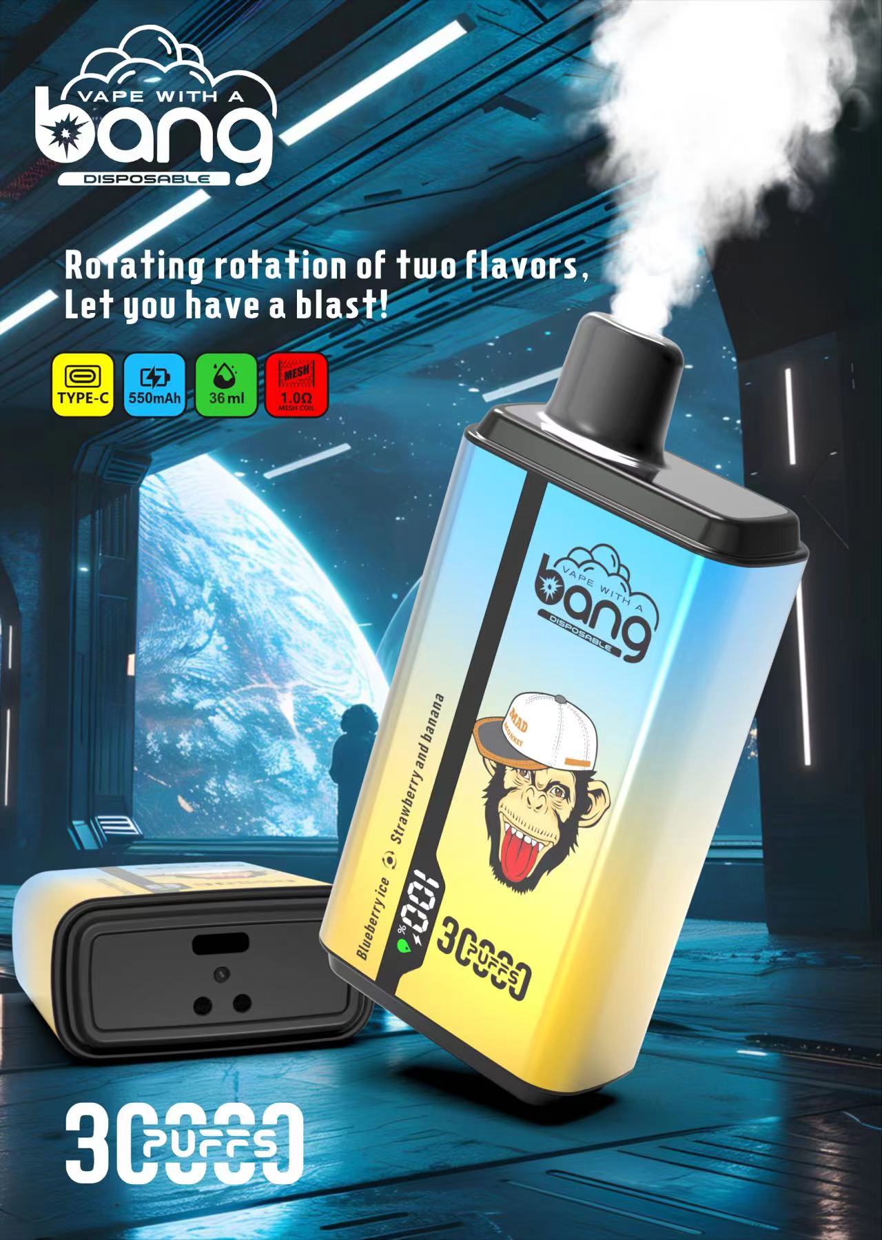 Bang 30000 30k Puffs Double Taste Disposable Vape 0% 2% 3% 5% Nicotine 12Tastes LED Display Rechargeable Factory Direct