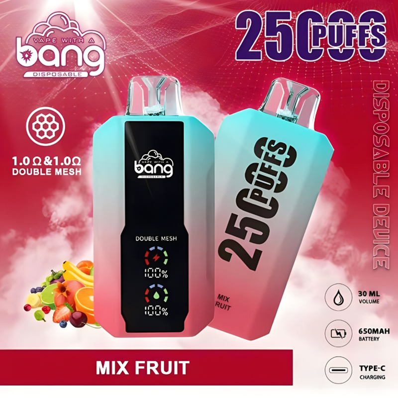 Bang 25000 25k Puffs Disposable Vape 0% 2% 3% 5% Nicotine 12Tastes LED Display Rechargeable Factory Direct