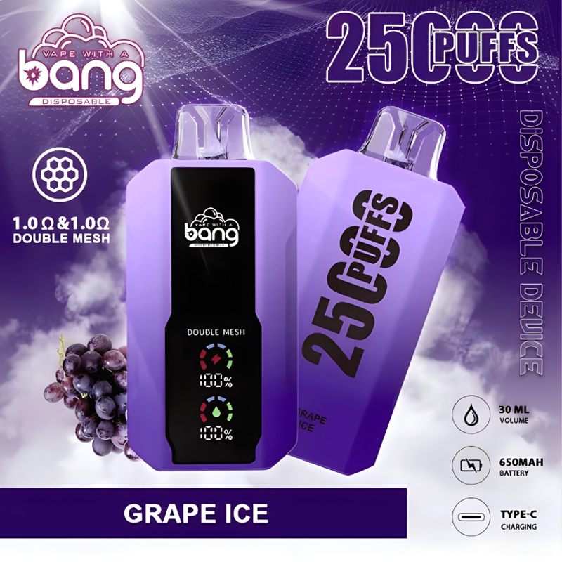 Bang 25000 25k Puffs Disposable Vape 0% 2% 3% 5% Nicotine 12Tastes LED Display Rechargeable Factory Direct